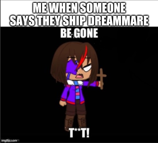 ME WHEN SOMEONE SAYS THEY SHIP DREAMMARE | image tagged in undertale frisk with crucifix | made w/ Imgflip meme maker