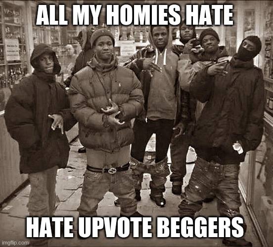 All My Homies Hate | ALL MY HOMIES HATE; HATE UPVOTE BEGGARS | image tagged in all my homies hate | made w/ Imgflip meme maker