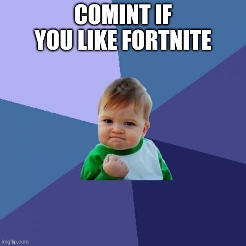 Success Kid Meme | COMINT IF YOU LIKE FORTNITE | image tagged in memes,success kid | made w/ Imgflip meme maker