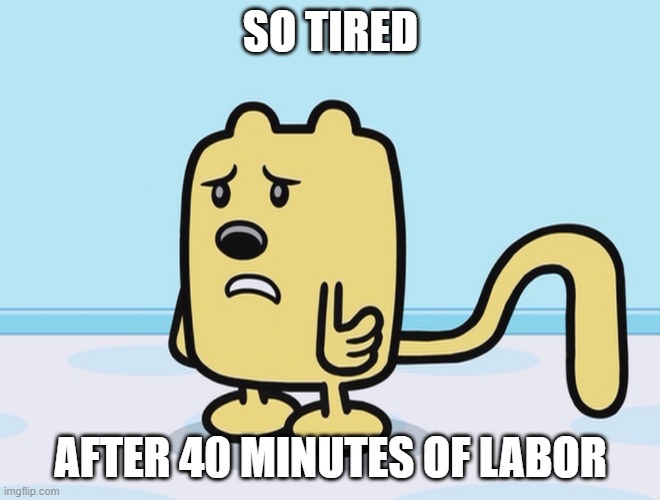 We got rid of our pool some time ago, then we filled its hole and now we are filling every hole | SO TIRED; AFTER 40 MINUTES OF LABOR | image tagged in sad wubbzy,tired | made w/ Imgflip meme maker