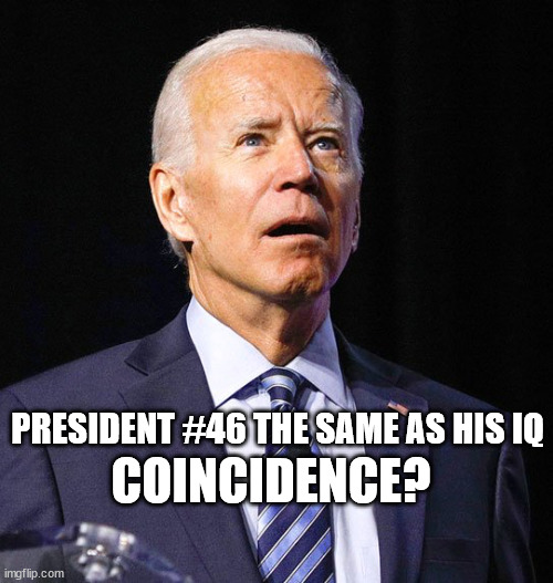 things that make you go hmmmmmm... | COINCIDENCE? PRESIDENT #46 THE SAME AS HIS IQ | image tagged in joe biden,stupid liberals | made w/ Imgflip meme maker