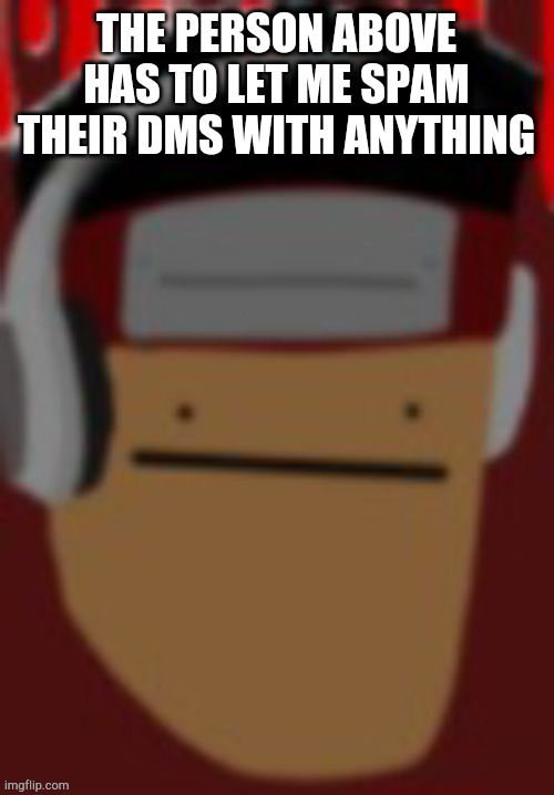 THE PERSON ABOVE HAS TO LET ME SPAM THEIR DMS WITH ANYTHING | made w/ Imgflip meme maker