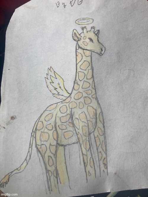An angel giraffe I made but it looks horrible -.- | image tagged in giraffe,drawing,angel | made w/ Imgflip meme maker