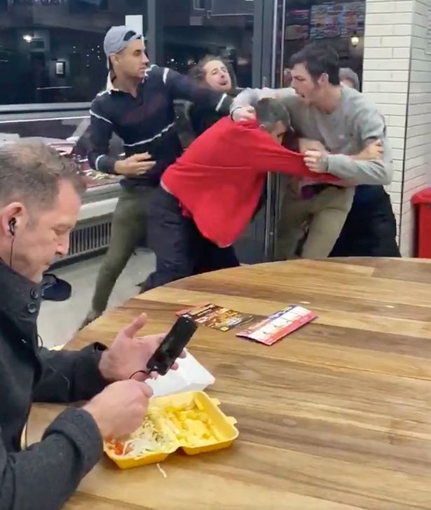 Man eating while people fight Blank Meme Template