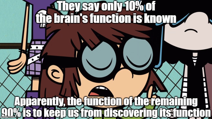 Wise words from Lisa Loud 4 | They say only 10% of the brain's function is known; Apparently, the function of the remaining 90% is to keep us from discovering its function | image tagged in the loud house | made w/ Imgflip meme maker