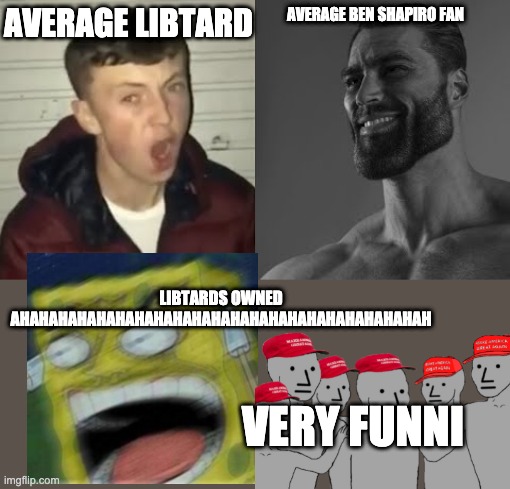 Average Enjoyer meme | AVERAGE LIBTARD; AVERAGE BEN SHAPIRO FAN; LIBTARDS OWNED AHAHAHAHAHAHAHAHAHAHAHAHAHAHAHAHAHAHAHAHAHAH; VERY FUNNI | image tagged in average enjoyer meme | made w/ Imgflip meme maker