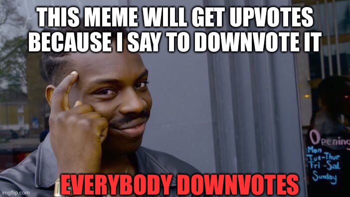 Roll Safe Think About It | THIS MEME WILL GET UPVOTES BECAUSE I SAY TO DOWNVOTE IT; EVERYBODY DOWNVOTES | image tagged in memes,roll safe think about it | made w/ Imgflip meme maker