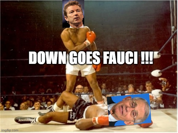 ali frazier |  DOWN GOES FAUCI !!! | image tagged in ali frazier | made w/ Imgflip meme maker