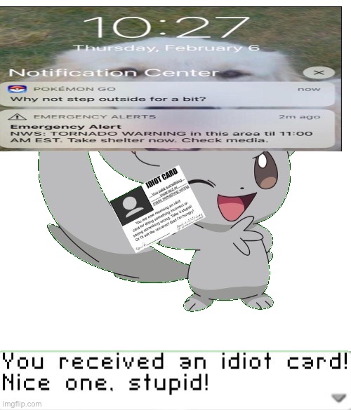 Why, Pokémon go, WHYYY!?!?!?!? | image tagged in you received an idiot card | made w/ Imgflip meme maker