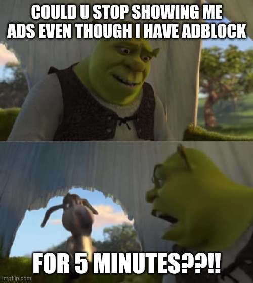 Could you not ___ for 5 MINUTES | COULD U STOP SHOWING ME ADS EVEN THOUGH I HAVE ADBLOCK; FOR 5 MINUTES??!! | image tagged in could you not ___ for 5 minutes | made w/ Imgflip meme maker