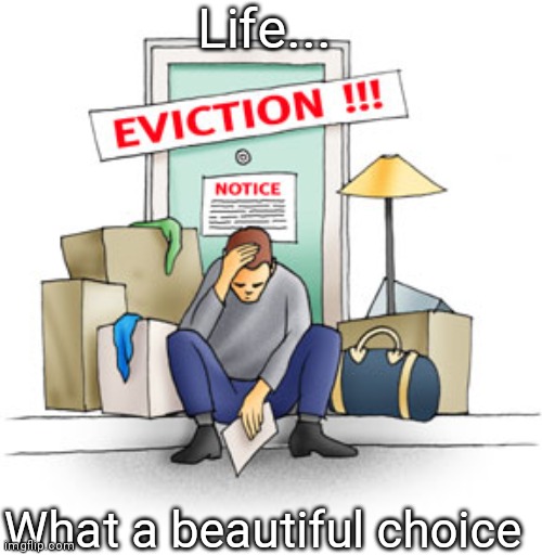Eviction | Life... What a beautiful choice | image tagged in eviction | made w/ Imgflip meme maker