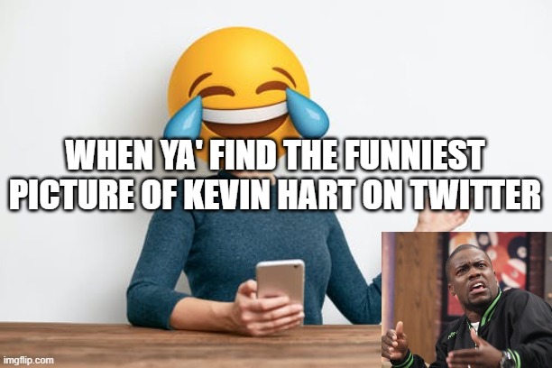 when ya' find a funny pic of Kevin Hart on Twitter | WHEN YA' FIND THE FUNNIEST PICTURE OF KEVIN HART ON TWITTER | image tagged in kevin hart,twitter,kevin twitter,funny face,funny,big laughing face image | made w/ Imgflip meme maker