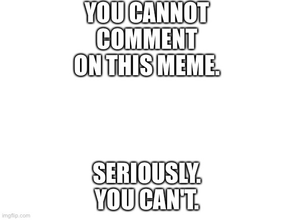 made you try | YOU CANNOT COMMENT ON THIS MEME. SERIOUSLY. YOU CAN'T. | image tagged in blank white template | made w/ Imgflip meme maker