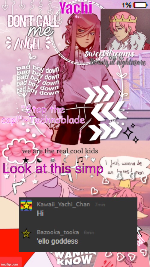 Yachi's technoblade temp | Look at this simp | image tagged in yachi's technoblade temp | made w/ Imgflip meme maker