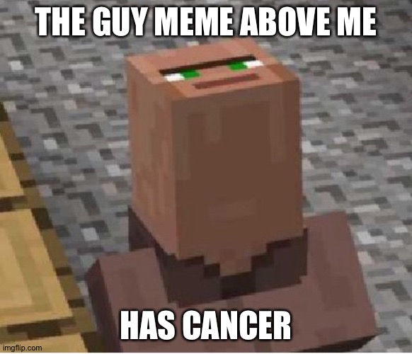 Minecraft Villager Looking Up | THE GUY MEME ABOVE ME; HAS CANCER | image tagged in minecraft villager looking up | made w/ Imgflip meme maker