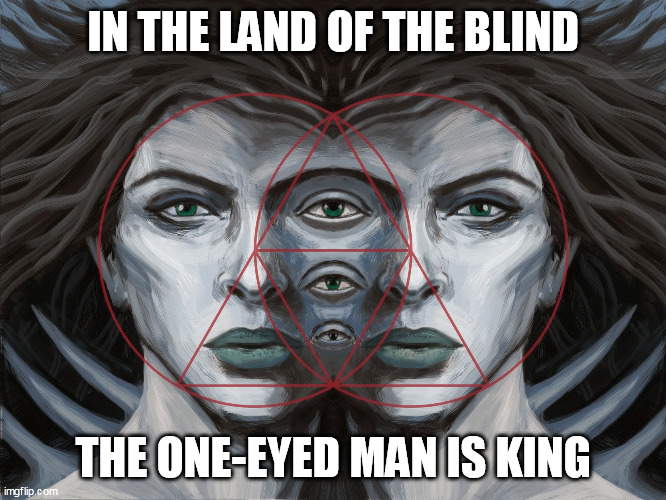 Third Eye | IN THE LAND OF THE BLIND; THE ONE-EYED MAN IS KING | image tagged in third eye | made w/ Imgflip meme maker