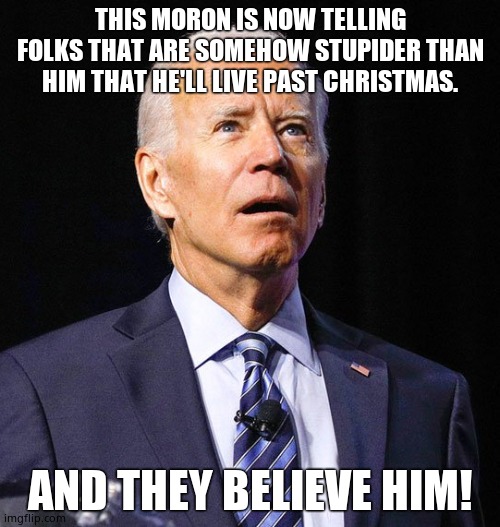 Biden loves children. | THIS MORON IS NOW TELLING FOLKS THAT ARE SOMEHOW STUPIDER THAN HIM THAT HE'LL LIVE PAST CHRISTMAS. AND THEY BELIEVE HIM! | image tagged in joe biden,creepy joe biden,bidenloveschildren | made w/ Imgflip meme maker