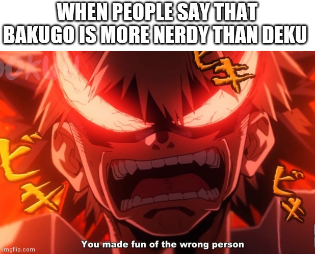WHEN PEOPLE SAY THAT BAKUGO IS MORE NERDY THAN DEKU | image tagged in my hero academia | made w/ Imgflip meme maker