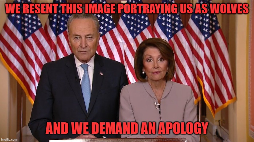 Chuck and Nancy | WE RESENT THIS IMAGE PORTRAYING US AS WOLVES AND WE DEMAND AN APOLOGY | image tagged in chuck and nancy | made w/ Imgflip meme maker