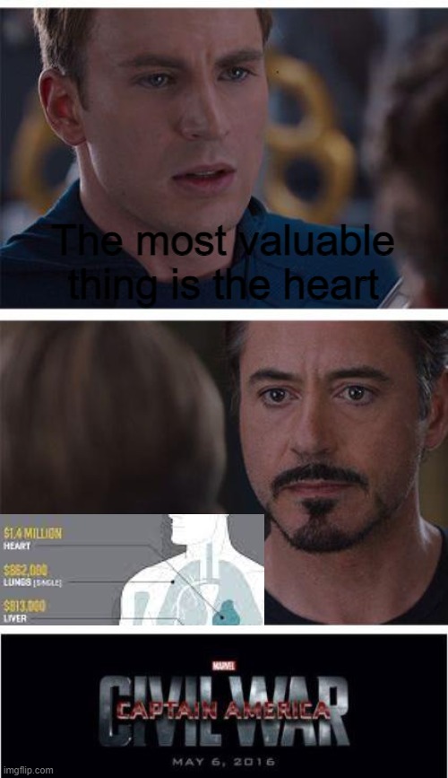 true | The most valuable thing is the heart | image tagged in memes,marvel civil war 1 | made w/ Imgflip meme maker