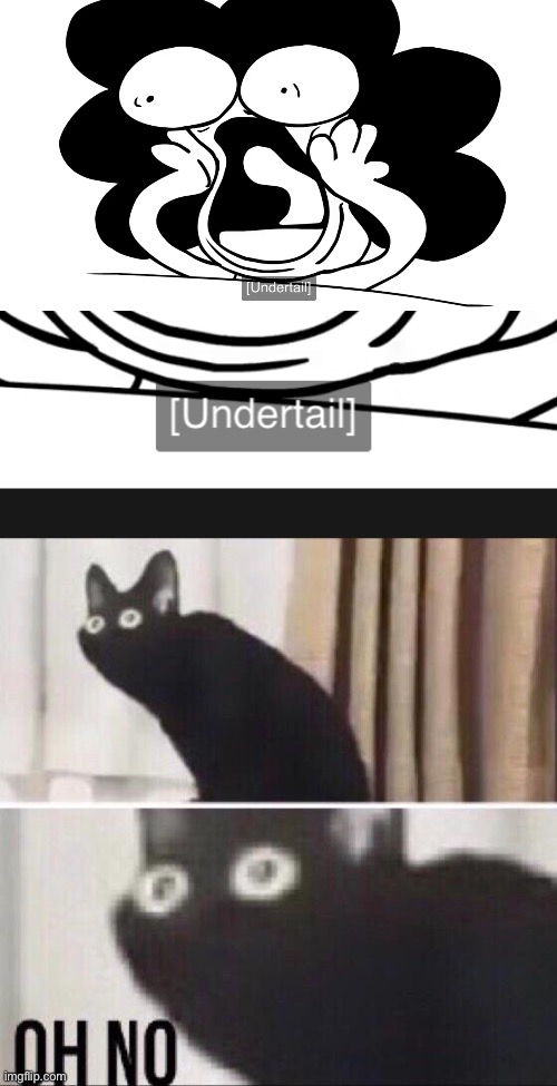I was watching this with subtitles on. I’m scared becaus eI know what UNDERTAIL is and when I first watched I didn’ | image tagged in oh no cat | made w/ Imgflip meme maker