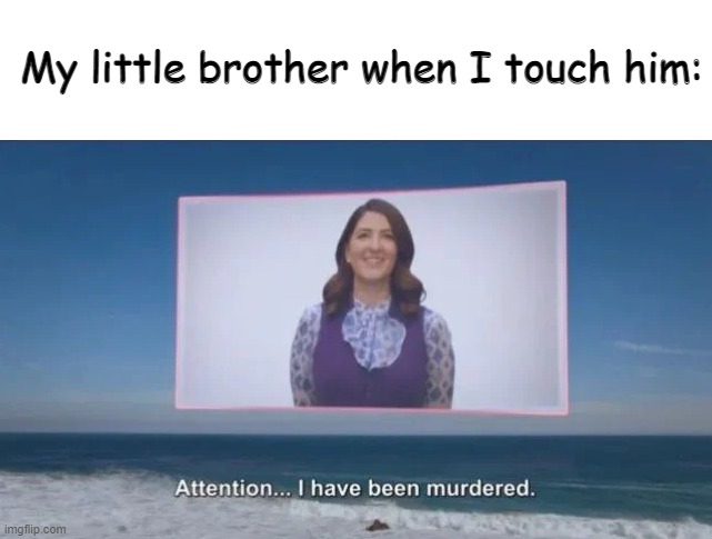 My little brother when I touch him: | made w/ Imgflip meme maker