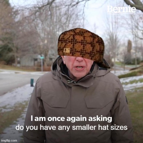 bernie hat | do you have any smaller hat sizes | image tagged in memes,bernie i am once again asking for your support,meme,funny,funny memes | made w/ Imgflip meme maker