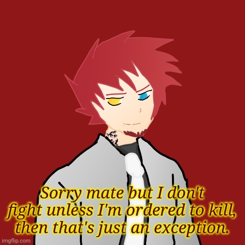 Sorry mate but I don't fight unless I'm ordered to kill, then that's just an exception. | made w/ Imgflip meme maker