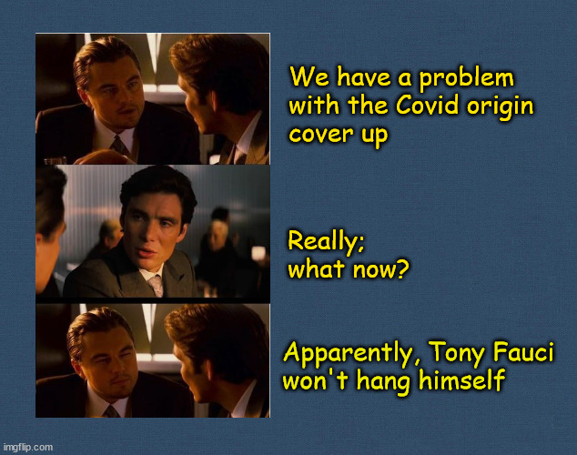 Problem with Covid origin cover up | We have a problem 
with the Covid origin
cover up; Really; what now? Apparently, Tony Fauci 
won't hang himself | image tagged in tony fauci | made w/ Imgflip meme maker