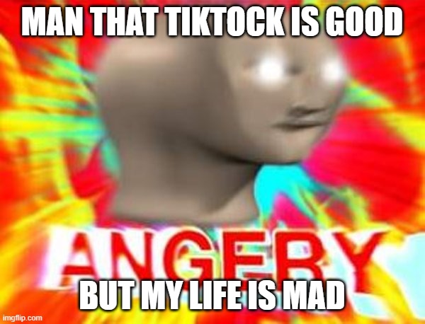 Surreal Angery | MAN THAT TIKTOCK IS GOOD BUT MY LIFE IS MAD | image tagged in surreal angery | made w/ Imgflip meme maker