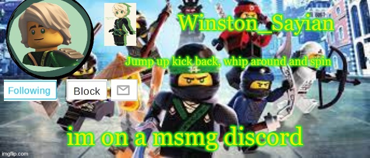 Winston's Ninjago Template | im on a msmg discord | image tagged in winston's ninjago template | made w/ Imgflip meme maker