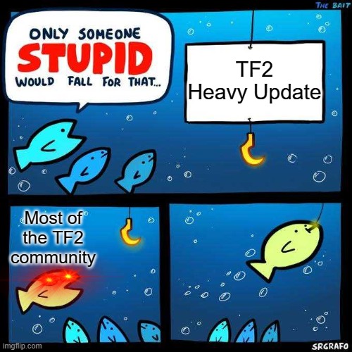 Only someone stupid would fall for that | TF2 Heavy Update; Most of the TF2 community | image tagged in only someone stupid would fall for that | made w/ Imgflip meme maker