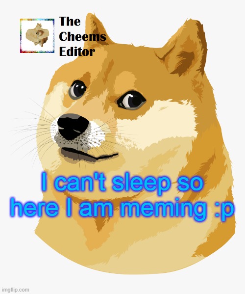 I can't sleep so here I am meming :p | image tagged in thecheemseditor announcement template | made w/ Imgflip meme maker
