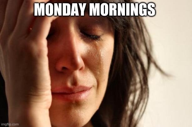 First World Problems | MONDAY MORNINGS | image tagged in memes,first world problems | made w/ Imgflip meme maker