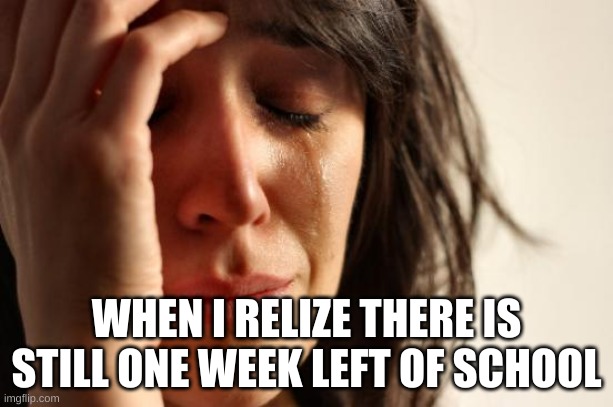 First World Problems Meme | WHEN I RELIZE THERE IS STILL ONE WEEK LEFT OF SCHOOL | image tagged in memes,first world problems | made w/ Imgflip meme maker