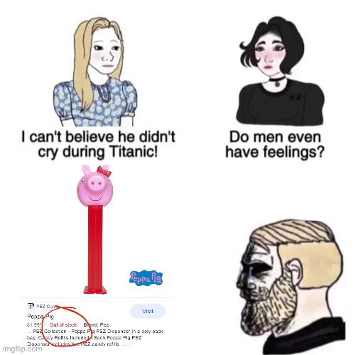 men have feelings too | image tagged in chad crying,peppa pig | made w/ Imgflip meme maker
