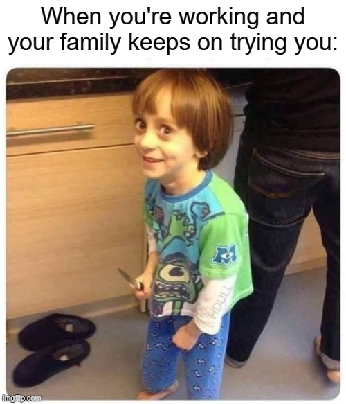 When you're working and your family keeps on trying you: | made w/ Imgflip meme maker