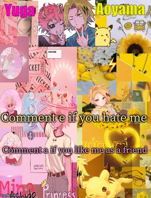 Mina and Denki Temp (tysm Yachi) | Comment a if you like me as a friend; Comment e if you hate me | image tagged in mina and denki temp tysm yachi | made w/ Imgflip meme maker