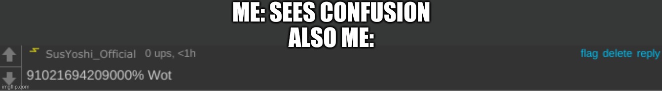 91021694209000% wot | ME: SEES CONFUSION
ALSO ME: | image tagged in 91021694209000 wot | made w/ Imgflip meme maker