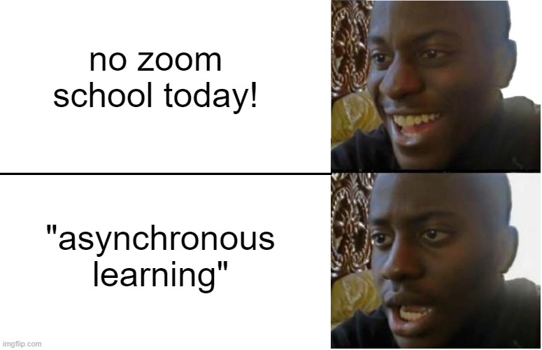 you had me in the first half, not gonna lie | no zoom school today! "asynchronous learning" | image tagged in disappointed black guy,they had us in the first half,school | made w/ Imgflip meme maker