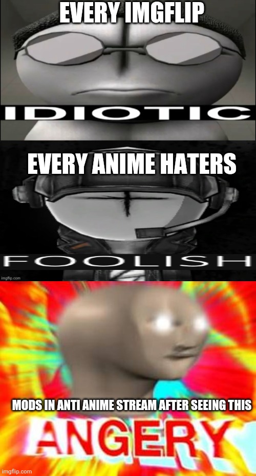EVERY IMGFLIP EVERY ANIME HATERS MODS IN ANTI ANIME STREAM AFTER SEEING THIS | image tagged in sanford idiotic,surreal angery | made w/ Imgflip meme maker
