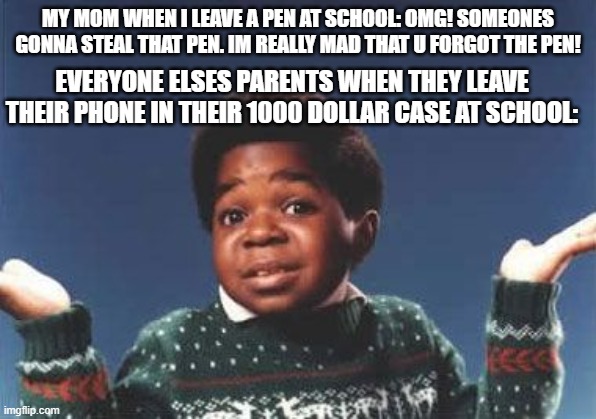 We're going on a journey to find... the person who asked! | MY MOM WHEN I LEAVE A PEN AT SCHOOL: OMG! SOMEONES GONNA STEAL THAT PEN. IM REALLY MAD THAT U FORGOT THE PEN! EVERYONE ELSES PARENTS WHEN THEY LEAVE THEIR PHONE IN THEIR 1000 DOLLAR CASE AT SCHOOL: | image tagged in who cares | made w/ Imgflip meme maker