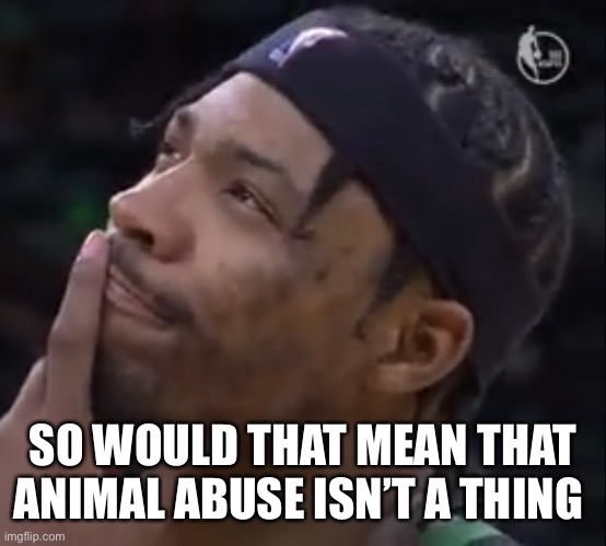 Marcus Smart thinking | SO WOULD THAT MEAN THAT ANIMAL ABUSE ISN’T A THING | image tagged in marcus smart thinking | made w/ Imgflip meme maker