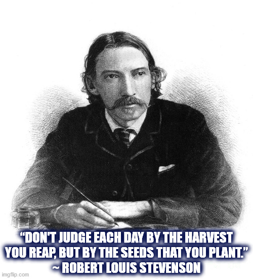 Robert Louis Stevenson quote | “DON'T JUDGE EACH DAY BY THE HARVEST
YOU REAP, BUT BY THE SEEDS THAT YOU PLANT.”
~ ROBERT LOUIS STEVENSON | image tagged in literature,judge,harvest,seeds,plant,day | made w/ Imgflip meme maker