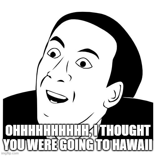 you don't say | OHHHHHHHHHH, I THOUGHT YOU WERE GOING TO HAWAII | image tagged in you don't say | made w/ Imgflip meme maker