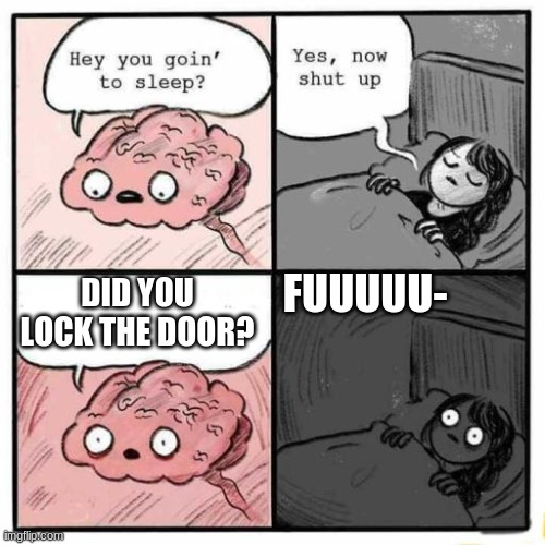 Fuuuuuu- | FUUUUU-; DID YOU LOCK THE DOOR? | image tagged in going to sleep,nsfw | made w/ Imgflip meme maker