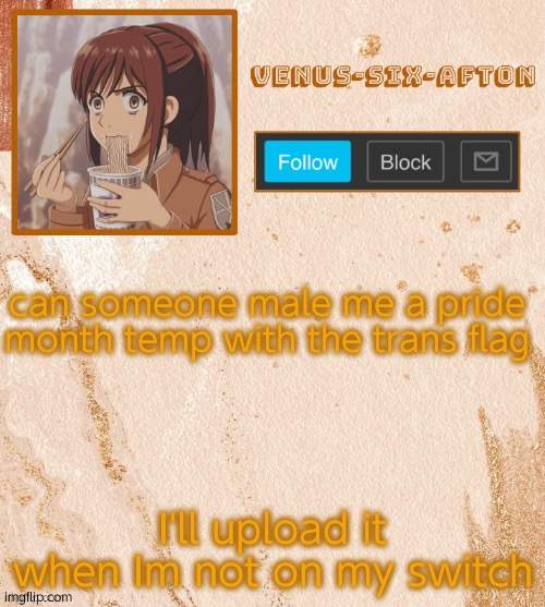 Sasha Brauss temp (tanks Sponge) | can someone male me a pride month temp with the trans flag; I'll upload it when Im not on my switch | image tagged in sasha brauss temp tanks sponge | made w/ Imgflip meme maker