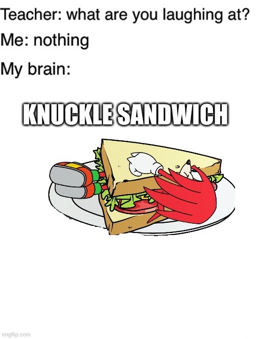 KNUCKLE SANDWICH | image tagged in teacher what are you laughing at,sonic,funny,meme | made w/ Imgflip meme maker