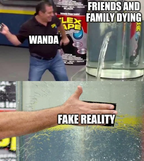 Flex Tape |  FRIENDS AND FAMILY DYING; WANDA; FAKE REALITY | image tagged in flex tape | made w/ Imgflip meme maker