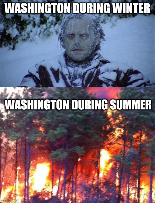 WASHINGTON DURING WINTER; WASHINGTON DURING SUMMER | image tagged in cold | made w/ Imgflip meme maker